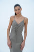GREEN SHIRRED DETAIL DRESS - Barrus London